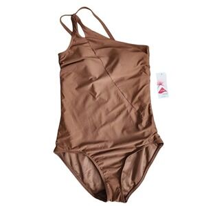 LANDS' END One Shoulder One Piece Swimsuit Bronze NWT Size 12